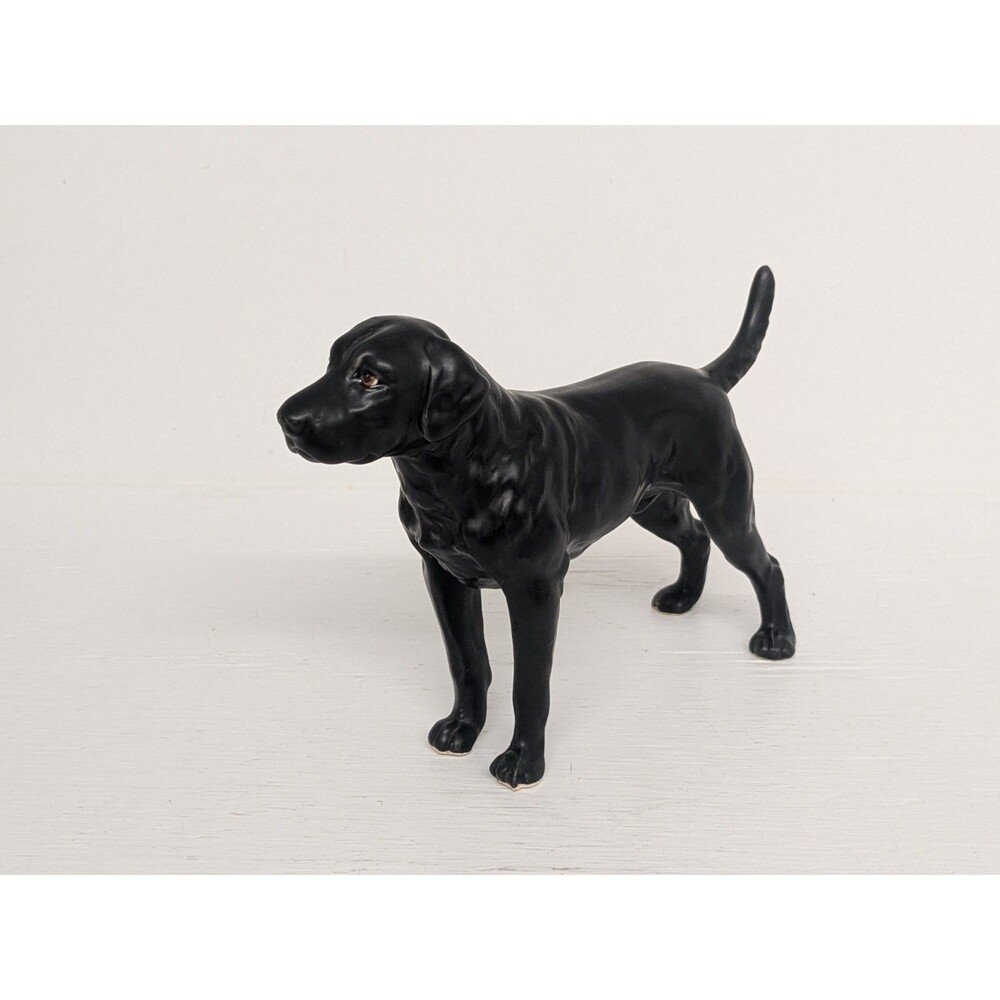 Vintage Porcelain Black Labrador Retriever Dog Figurine 1950s Lefton Japan Dog